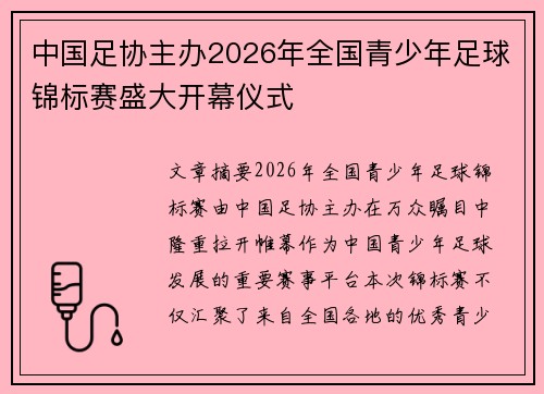 中国足协主办2026年全国青少年足球锦标赛盛大开幕仪式